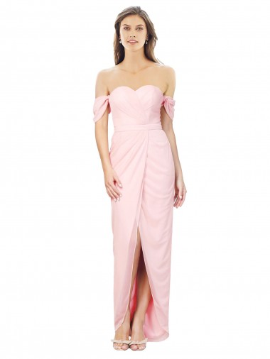 Cheap High Low Off the Shoulder Strapless Ruched Chiffon Bridesmaid Dress UK