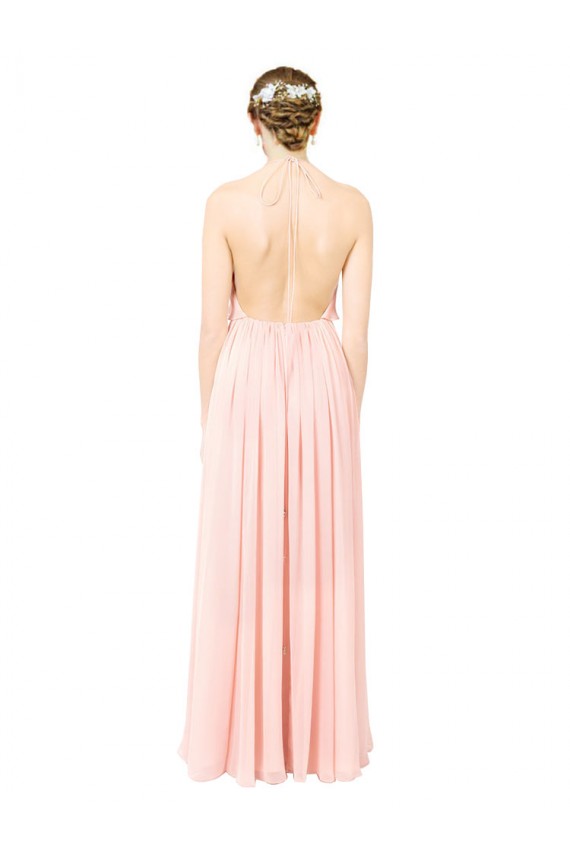 Cheap Halter Neck Chiffon Bridesmaid Dress with Double Ruffle Front UK