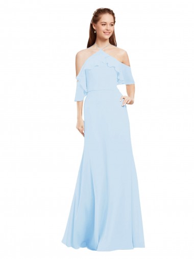 Cheap Chiffon Halter Neck Bridesmaids Dress with Flounced Neckline UK