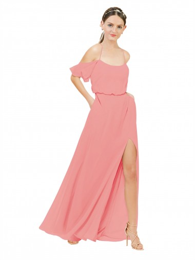 Cheap Draped Off the Shoulder Sleeves Chiffon Bridesmaid Dress UK