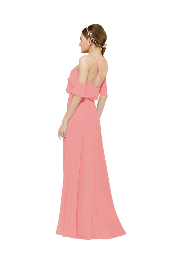 Cheap Draped Off the Shoulder Sleeves Chiffon Bridesmaid Dress UK
