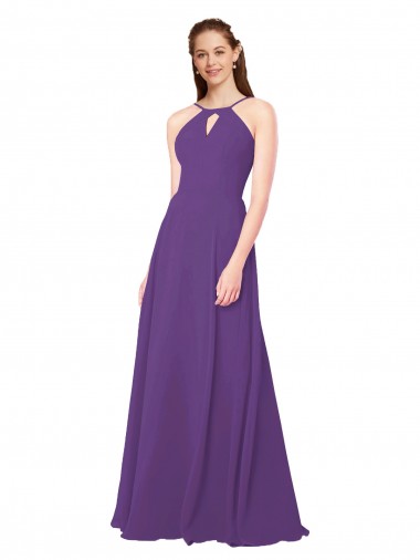 Cheap High Halter Chiffon Bridesmaid Dress with Keyhole UK