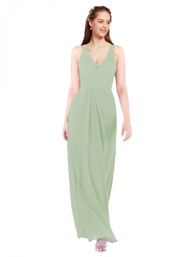Cheap Feminine Chiffon Bridesmaid Dress with Ruching and V-Neckline UK
