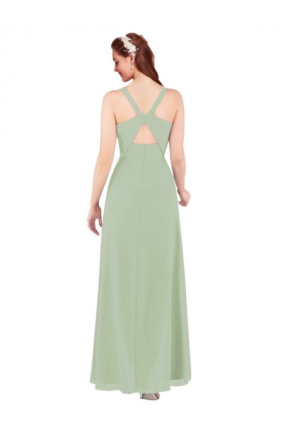 Cheap Feminine Chiffon Bridesmaid Dress with Ruching and V-Neckline UK