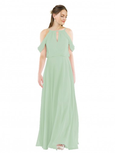 Cheap Off-the-Shoulder Long Chiffon Beachy Bridesmaid Dress UK