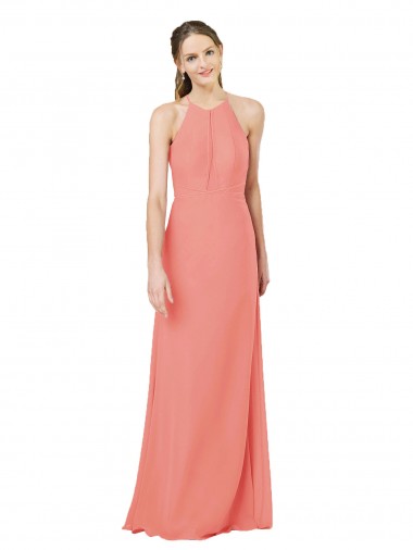 Cheap Modern Long Chiffon Bridesmaid Dress with Keyhole Back UK