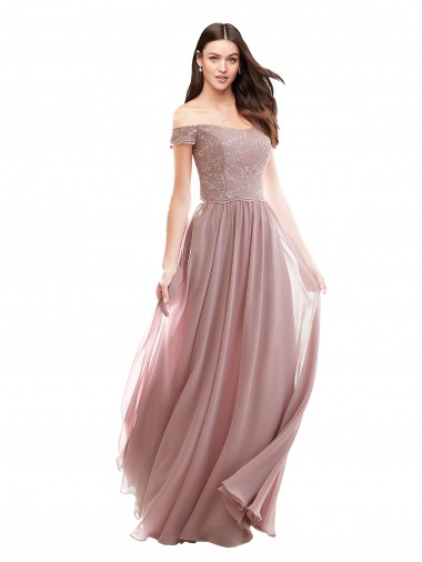 Cheap Floor Length Chantilly Lace Off the Shoulder Chiffon Bridesmaid Dress UK