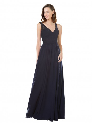 Cheap Elegant Chiffon Bridesmaid Dress with V-Neck Lace Bodice UK