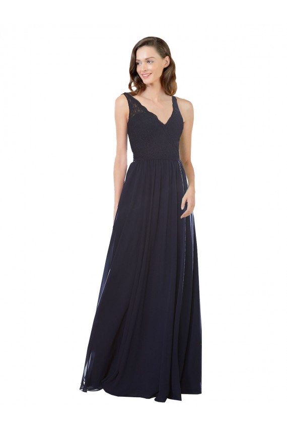 Cheap Elegant Chiffon Bridesmaid Dress with V-Neck Lace Bodice UK