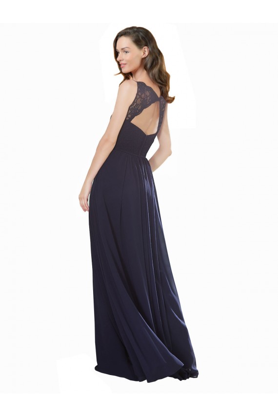 Cheap Elegant Chiffon Bridesmaid Dress with V-Neck Lace Bodice UK