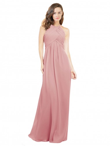 Cheap Chiffon Bridesmaids Dress with Draped Bodice and Keyhole Back UK