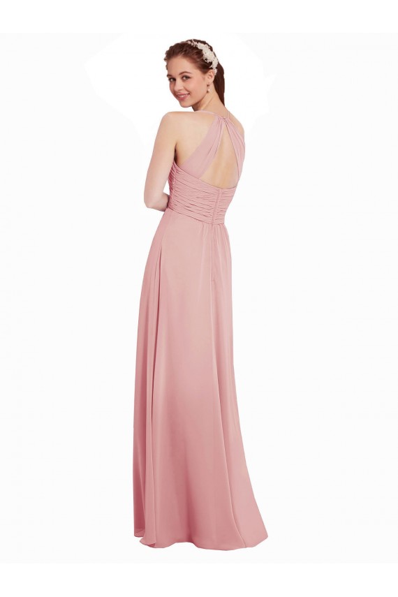 Cheap Chiffon Bridesmaids Dress with Draped Bodice and Keyhole Back UK
