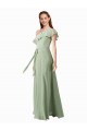 Cheap Chiffon Bridesmaids Dress with Ruffles Flutter Sleeves UK