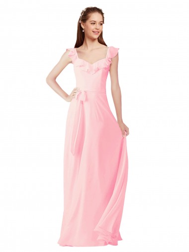 Cheap Chiffon Bridesmaids Dress with Ruffle Neckline UK