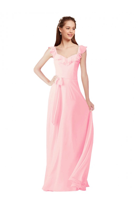 Cheap Chiffon Bridesmaids Dress with Ruffle Neckline UK