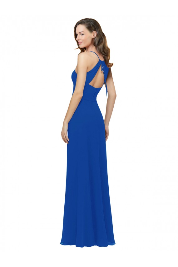 Cheap Chiffon Bridesmaid Dress with Deep V-Neck and Spaghetti Straps UK