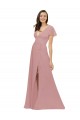 Cheap Flutter Sleeves Short Chiffon Bridesmaid Dress with Tie Belt UK