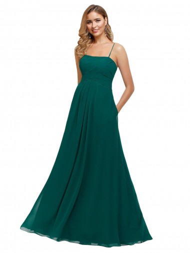 Cheap Chiffon Bridesmaid Dress with Pleated Bodice and Straps UK