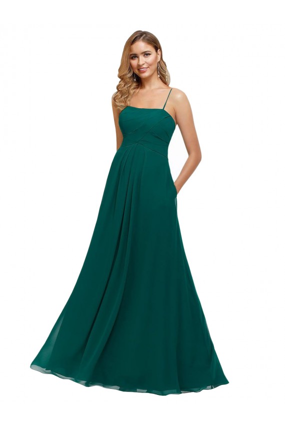 Cheap Chiffon Bridesmaid Dress with Pleated Bodice and Straps UK