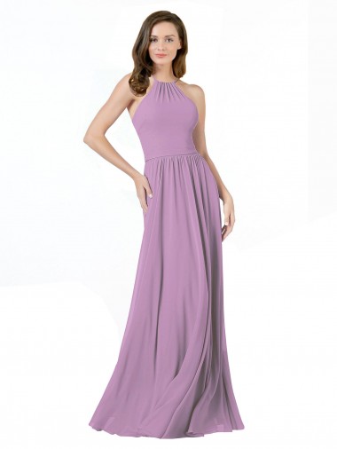Cheap High Halter Chiffon Bridesmaid Dress with Ruffle Details Back UK