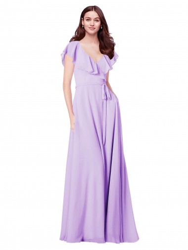 Cheap Flutter Sleeves V-Neck Chiffon Bridesmaid Dress UK