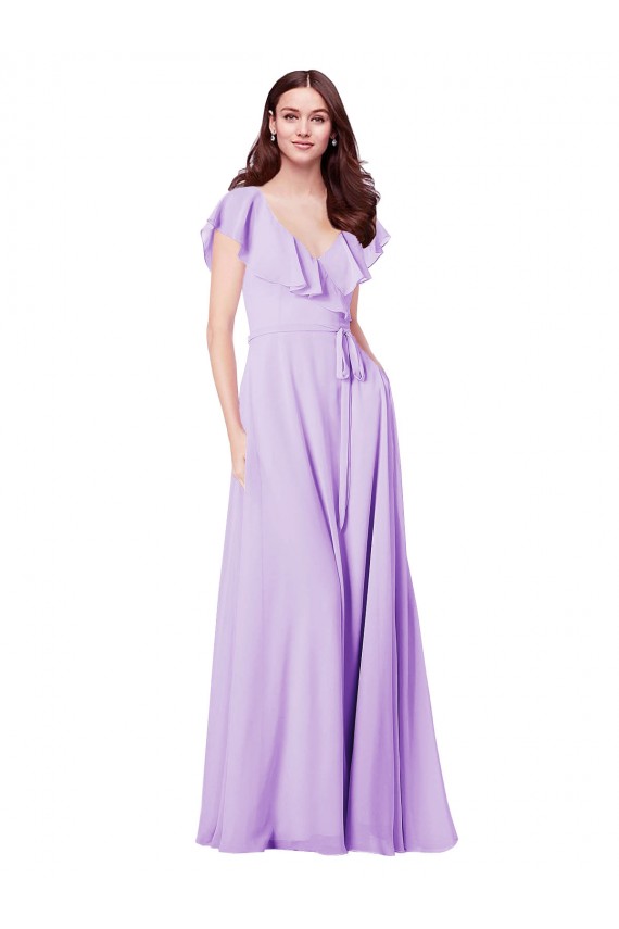Cheap Flutter Sleeves V-Neck Chiffon Bridesmaid Dress UK