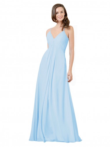 Cheap Long V-Neck Chiffon Bridesmaid Dress with Keyhole Back UK