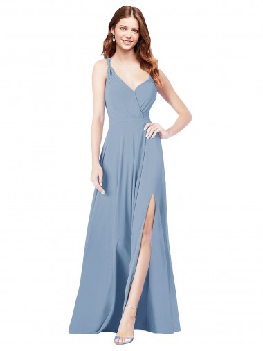 Cheap Surplice Bodice A-Line Long Chiffon Bridesmaid Dress UK
