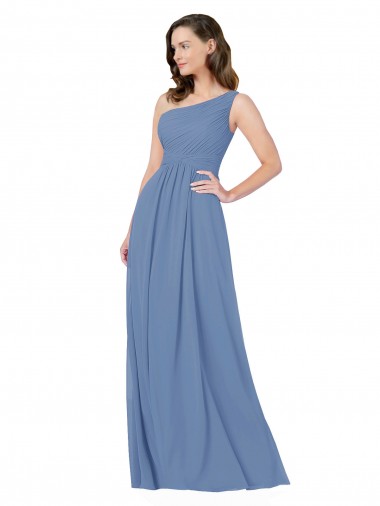 Cheap Pleated One Shoulder Chiffon Bridesmaid Dress UK