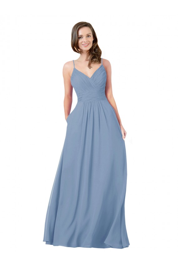 Cheap A-Line Ruched V-Neckline Chiffon Bridesmaid Dress with Pockets UK