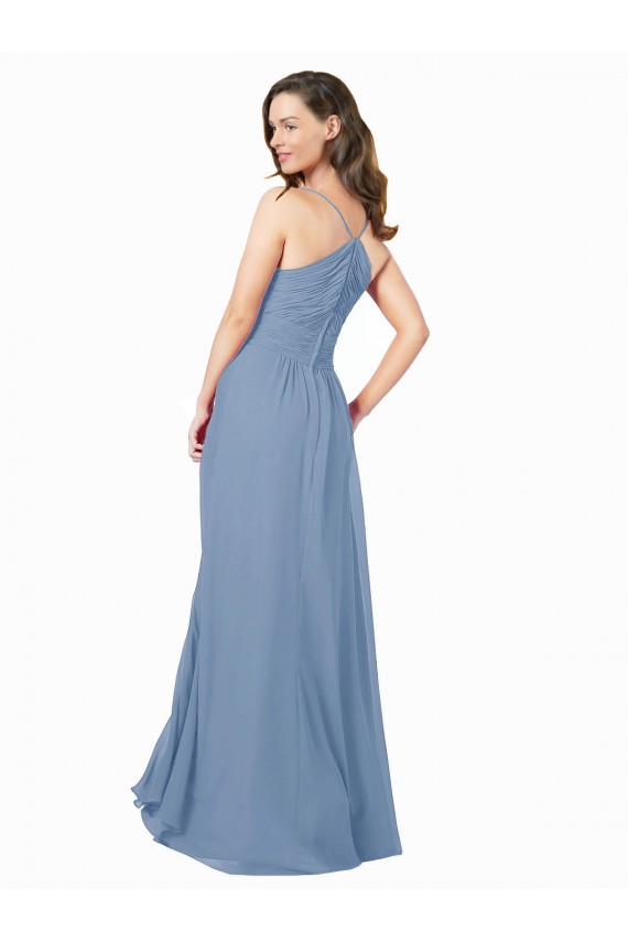 Cheap A-Line Ruched V-Neckline Chiffon Bridesmaid Dress with Pockets UK
