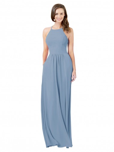 Cheap Chiffon Bridesmaid Dress with High Halter Neckline UK