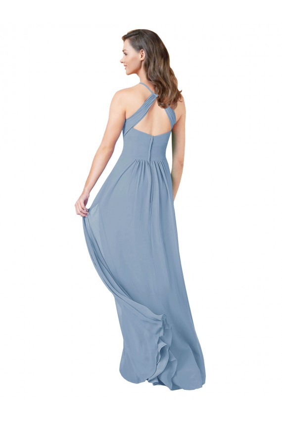 Cheap Chiffon Bridesmaid Dress with High Halter Neckline UK