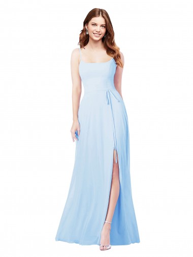 Cheap Chiffon Bridesmaid Dress with Tie Sash and Side Slit UK