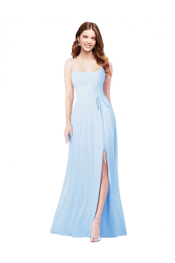 Cheap Chiffon Bridesmaid Dress with Tie Sash and Side Slit UK