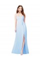 Cheap Chiffon Bridesmaid Dress with Tie Sash and Side Slit UK