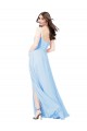 Cheap Chiffon Bridesmaid Dress with Tie Sash and Side Slit UK
