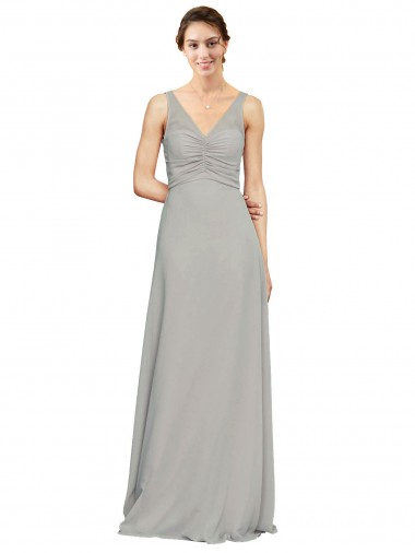 Cheap V-Neck Chiffon Bridesmaid Dress with Illusion Gathered Bodice UK