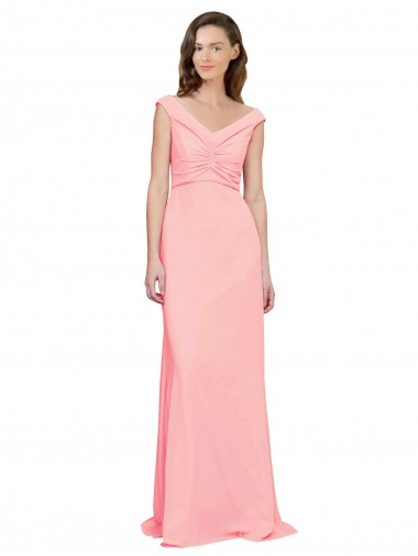 Cheap Luxe Chiffon Bridesmaid Dress with Shoulder Tip Gathered Bodice UK