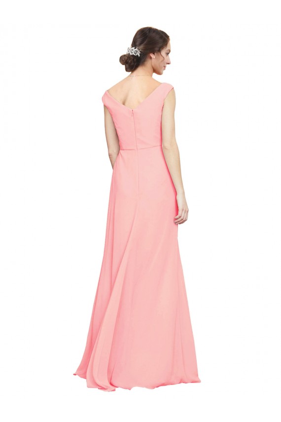 Cheap Luxe Chiffon Bridesmaid Dress with Shoulder Tip Gathered Bodice UK
