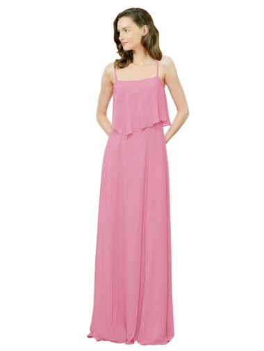 Cheap Spaghetti Strap Chiffon Bridesmaids Dress with Ruffle Overlay UK
