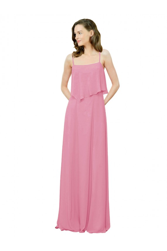 Cheap Spaghetti Strap Chiffon Bridesmaids Dress with Ruffle Overlay UK