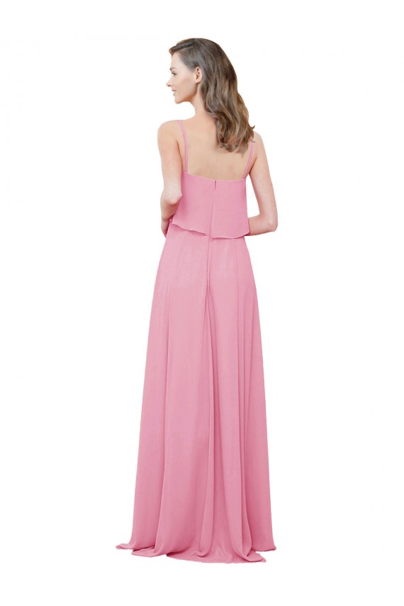 Cheap Spaghetti Strap Chiffon Bridesmaids Dress with Ruffle Overlay UK