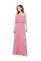 Cheap Sleeved One Shoulder Chiffon Bridesmaids Dress with Draped Ruffle Overlay UK
