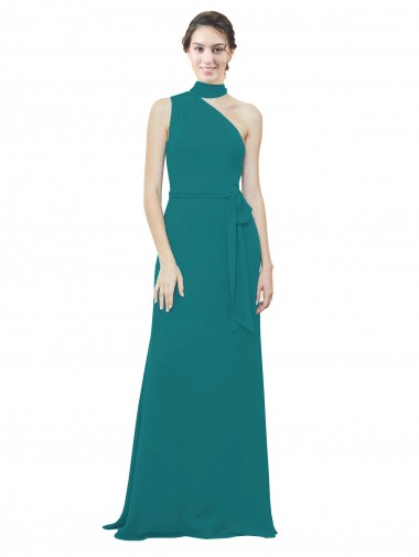 Cheap One Shoulder Chiffon Bridesmaids Dress with Scarf Tie Neckline UK