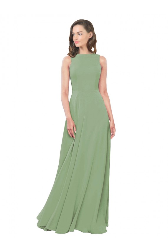Cheap High Neck Chiffon Bridesmaids Dress with Low Cowl Back UK