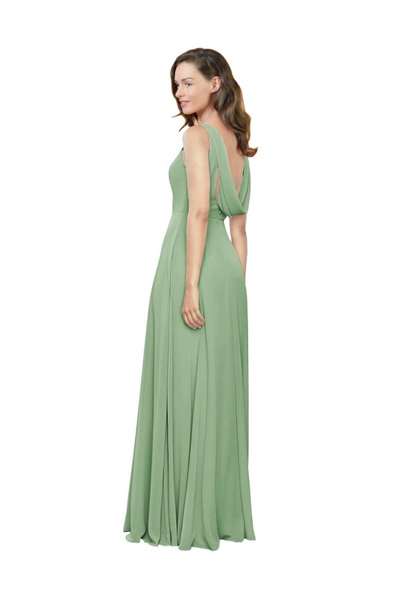 Cheap High Neck Chiffon Bridesmaids Dress with Low Cowl Back UK