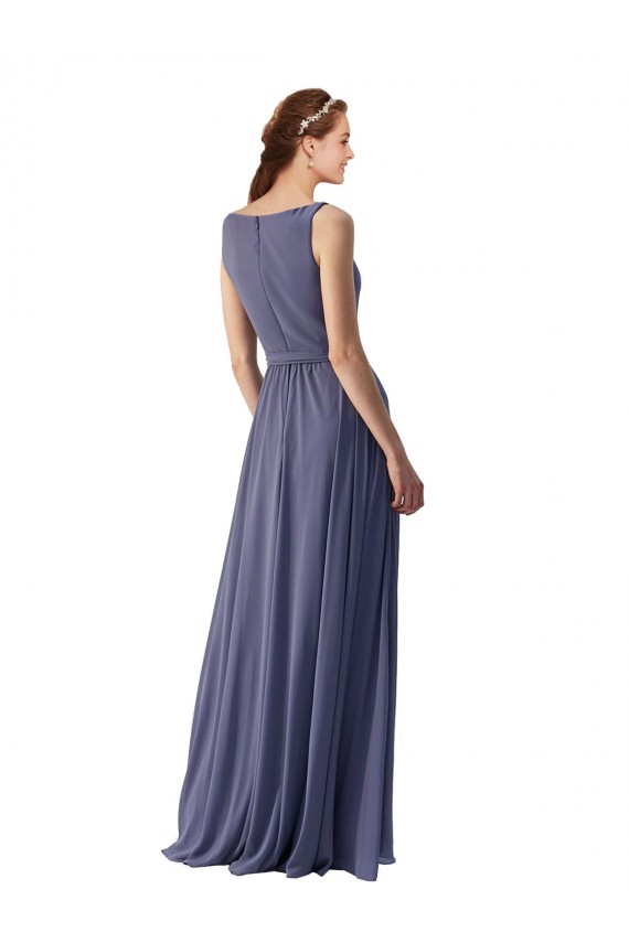 Cheap V-Neck Long Draped A-Line Chiffon Bridesmaid Dress UK