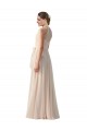 Cheap Tie Neck Long Chiffon A-Line Bridesmaid Dress with Sheer Back UK