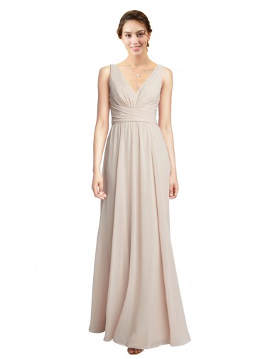 Cheap Long V-Neck Chiffon Bridesmaids Dress with Double Straps UK